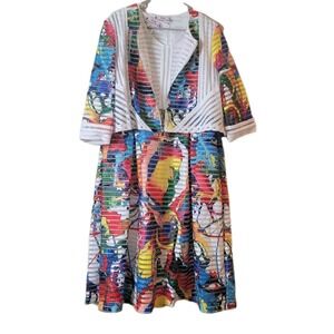 Rose Collection Dress Jacket Women's 18 white Bright Floral mesh A-line Abstract